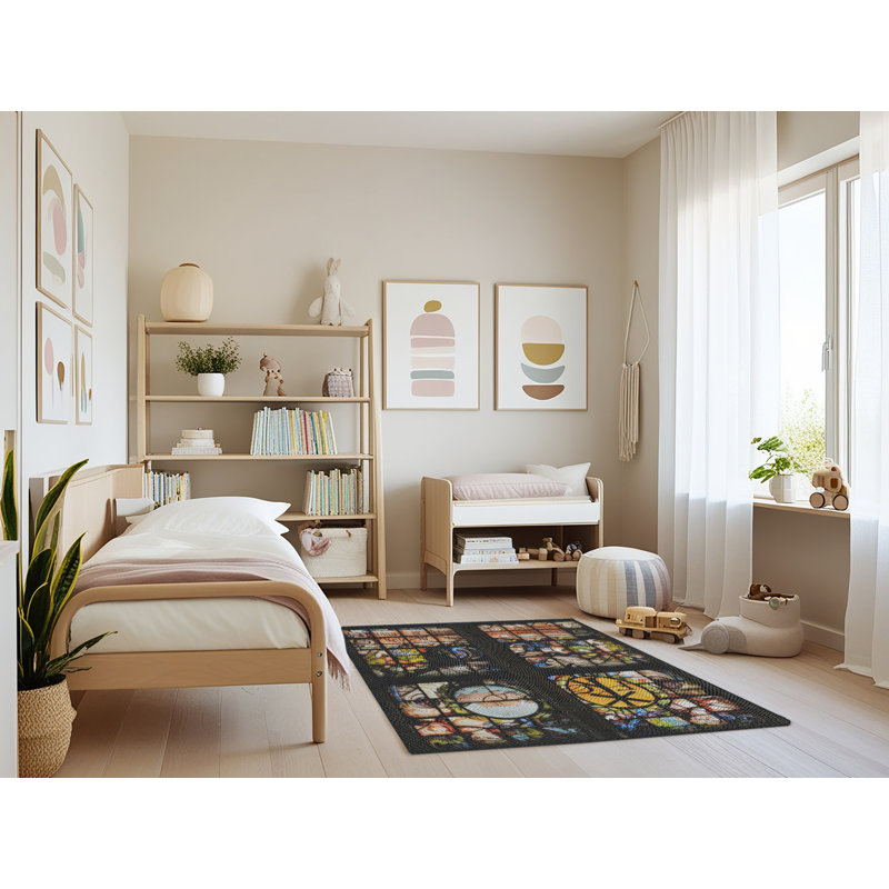Tapis noir/brun/jaune à motifs, Rectangle 3 pi x 5 pi