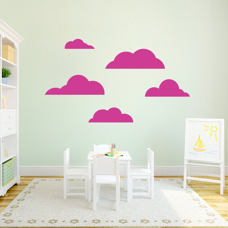 Ensemble de 5 décalcomanies murales cloud, Rose vif