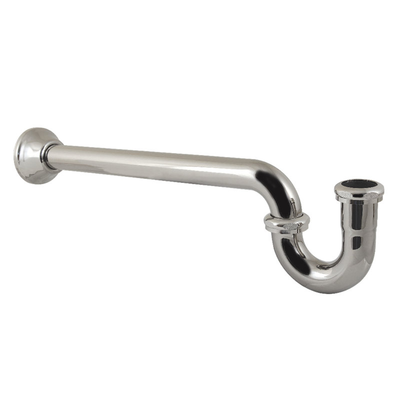 Siphon en P de 1-1 / 4 po Kingston avec bride en forme de cloche, calibre 18, 18", Nickel poli