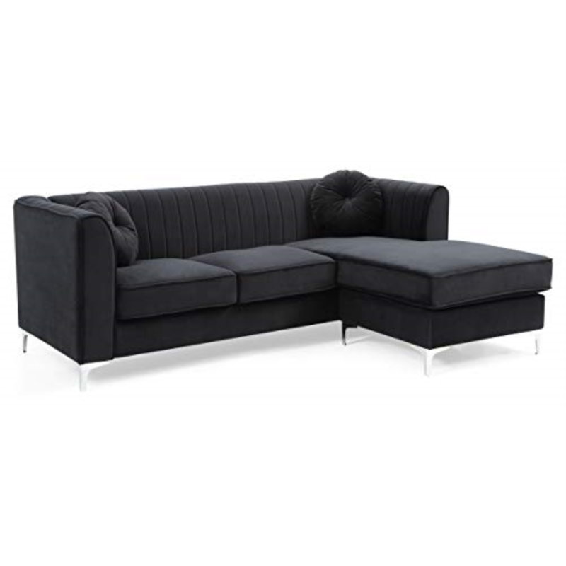Canapé et méridienne réversible en velours de 87 po de largeur Bailey, Noir