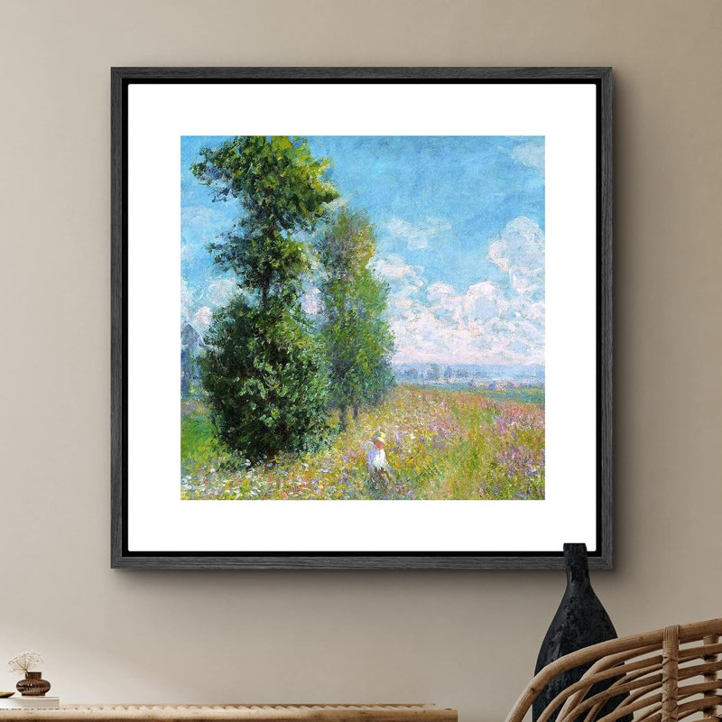 «Meadow With Poplars» par Claude Monet, reproduction d'art encadrée sur toile par Claude Monet, Noir