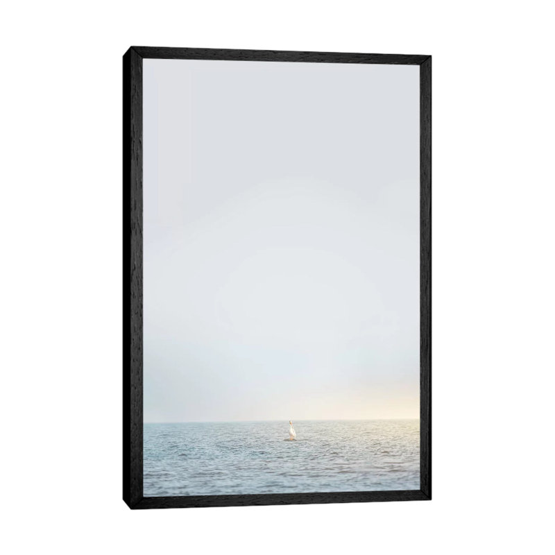 Pelican On The Rock by Nik Rave - Print on Canvas, 66.04cm H x 45.72cm W x 3.81cm D, Black Framed
