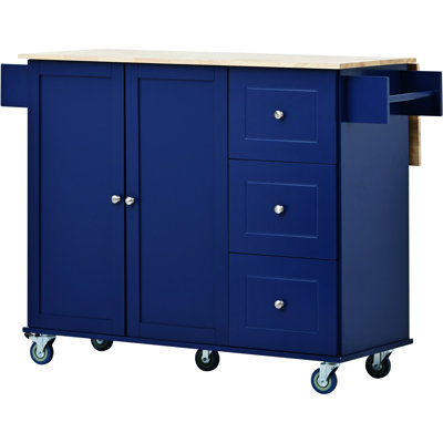 Rolling Mobile Kitchen Island With Drop Leaf - Solid Wood Top(No Include Stool)