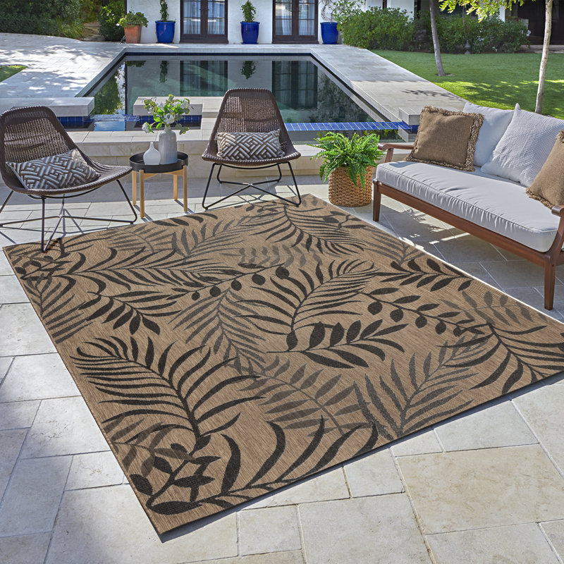 Newtown Chestnut Brown Botanical Leaf Indoor/Outdoor Flatweave Area Rug, Rectangle 5'3" x 7'