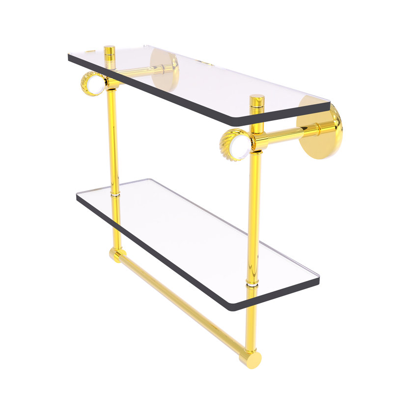 Tablette à 2 niveaux en verre Margolis, Laiton poli, H 12,8 po x l 16 po x p 5,6 po