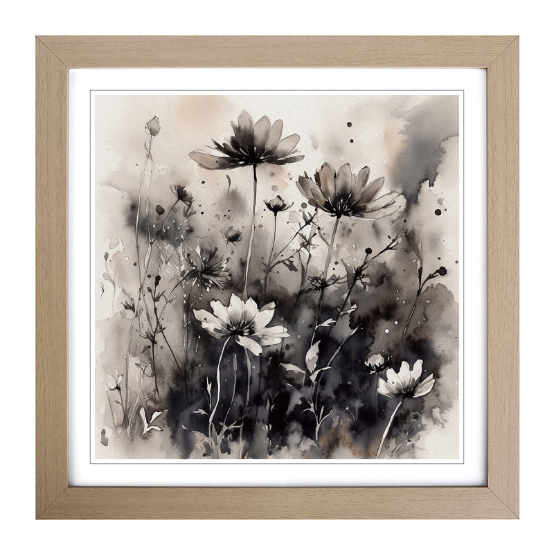 Wildflowers Ink Wash No.1 - Framed Print, Oak