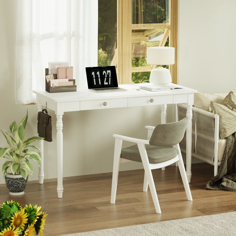 Bureau Mid Century Modern, L 47,2 po x P 21,7 po, Blanc