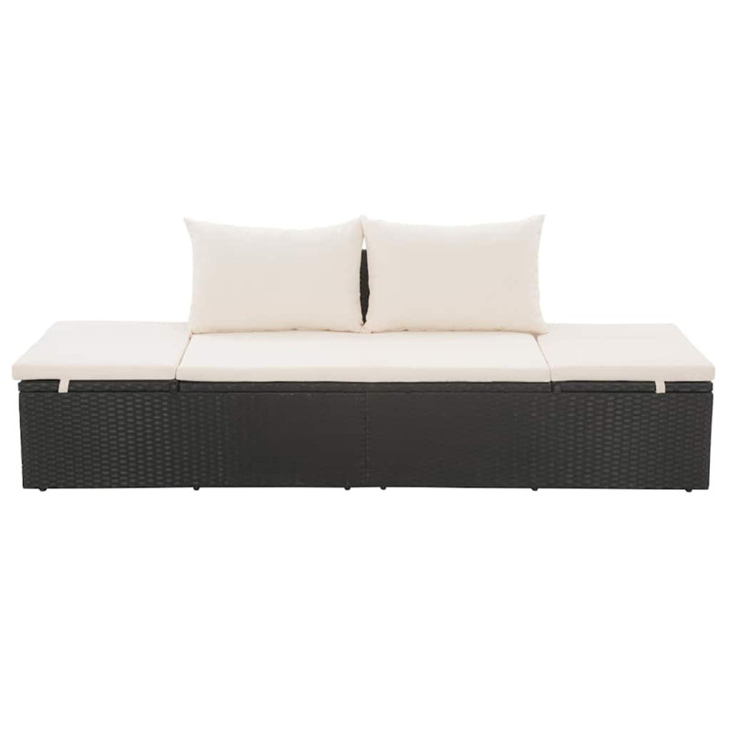 Lit de jour d'extérieur Shane, rotin en polyester, coussins en tissu, 77 po, Coussin blanc / cadre noir
