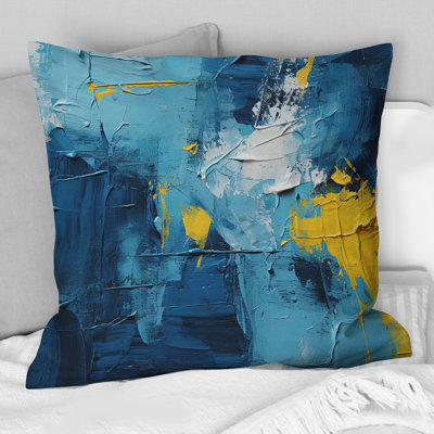 Bliss Of Happiness In Yellow And Blue II - Abstract Collages Printed Throw Pillow