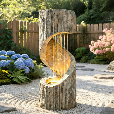 Fontaine d'extérieur avec lumières à DEL - Spirale en résine, décoration de jardin en mordern de 39,37 pouces pour patio, cour et pelouse