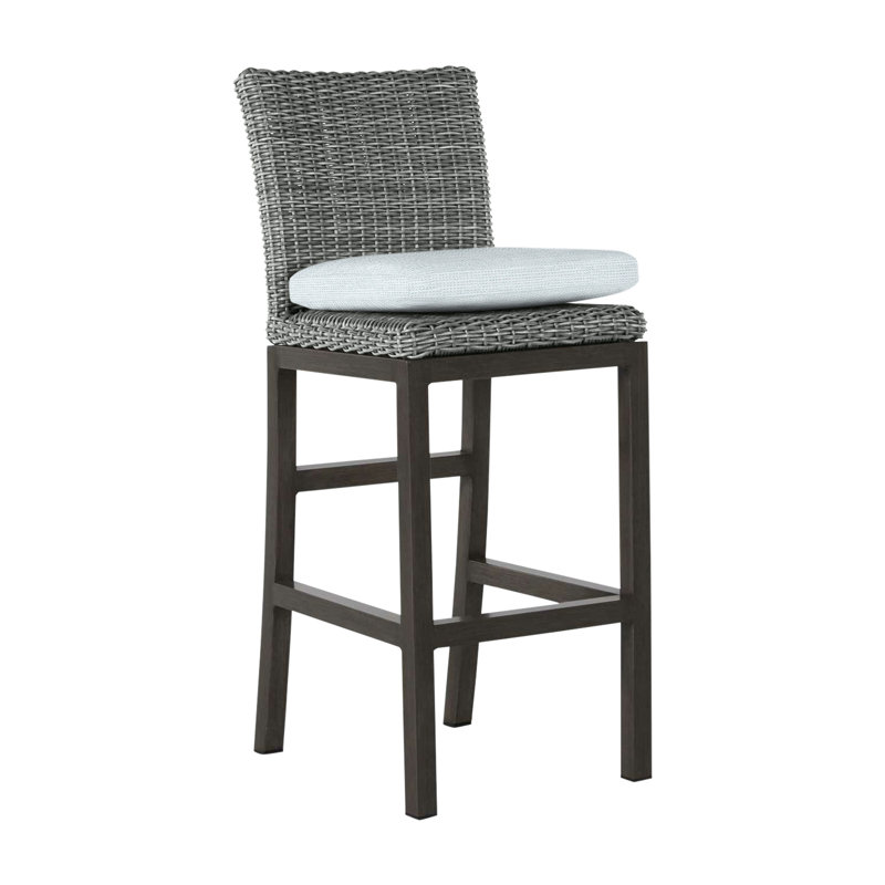 Rustic 30.5" Patio Bar Stool with Cushion, Natural White, Slate Gray, No Welt