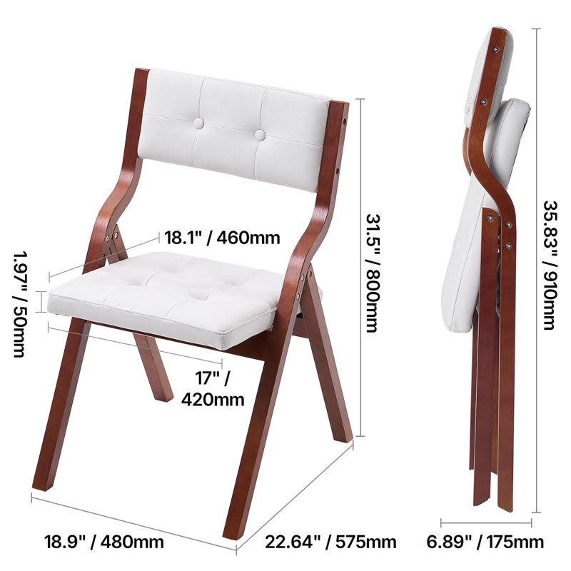 Wooden Folding Chairs with Padded Cushion and Wooden Frame, Brown/White