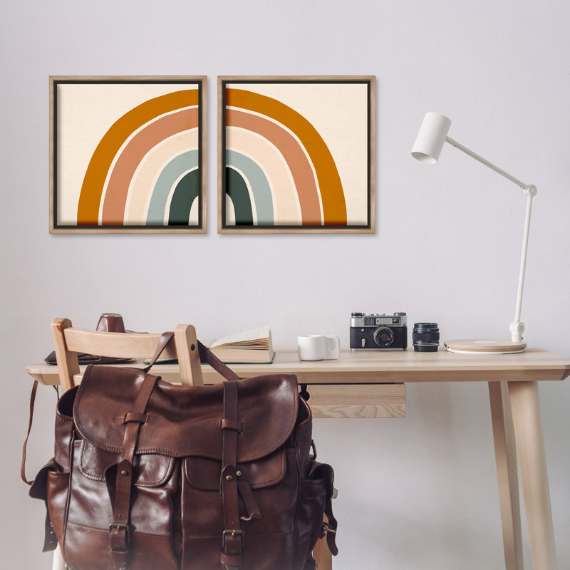 «Asymmetric Warm Retro Rainbow», ensemble de 2 toiles flottantes encadrées par Victoria Borges, H 18 po x l 18 po