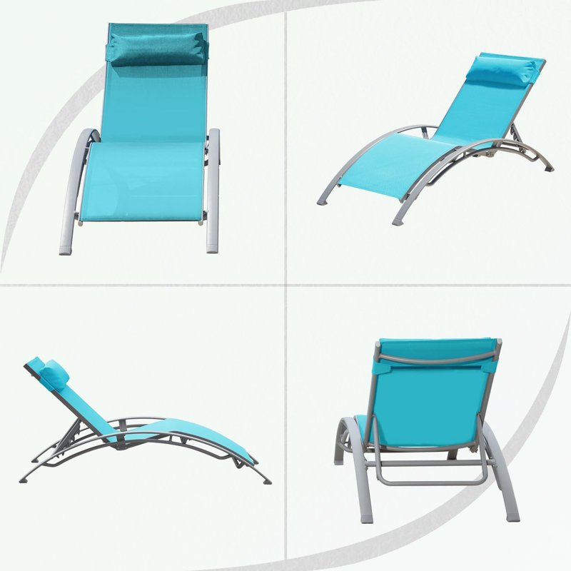 Ensemble de 3 chaises longues de piscine avec table, Bleu lac