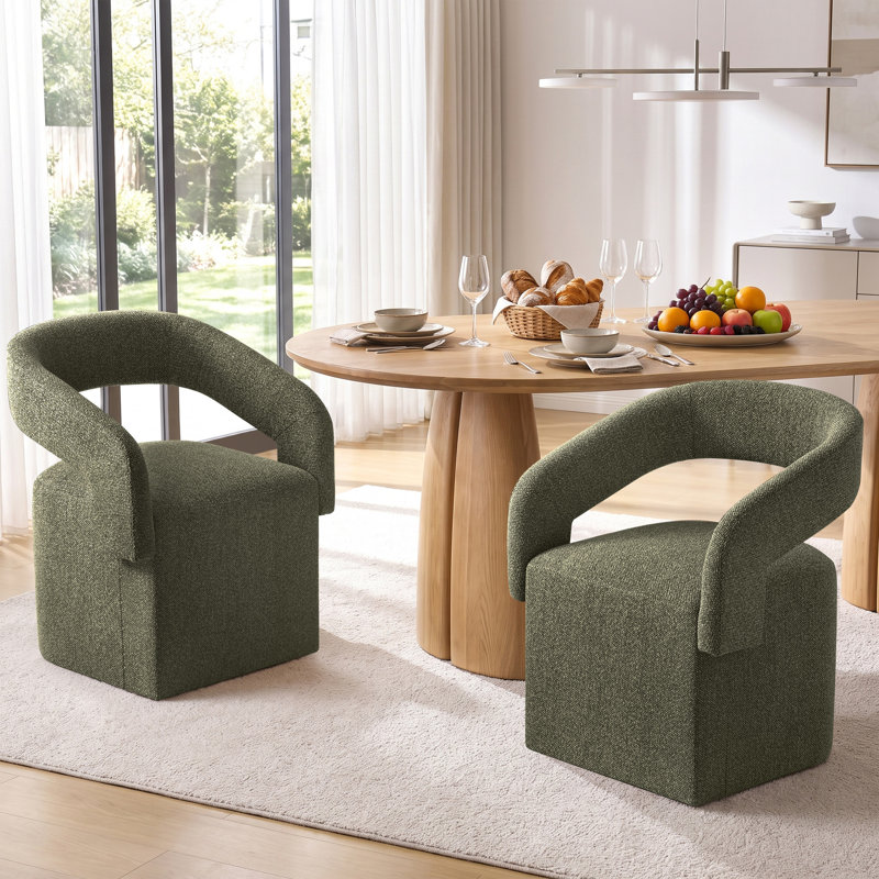 Chaise rembourrée en tonneau avec roulettes cachées, Vert