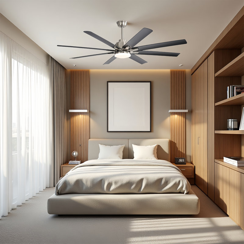Ventilateur de plafond intelligent 66 po Brixham avec lumière DEL à intensité variable, moteur à courant continu réversible et télécommande