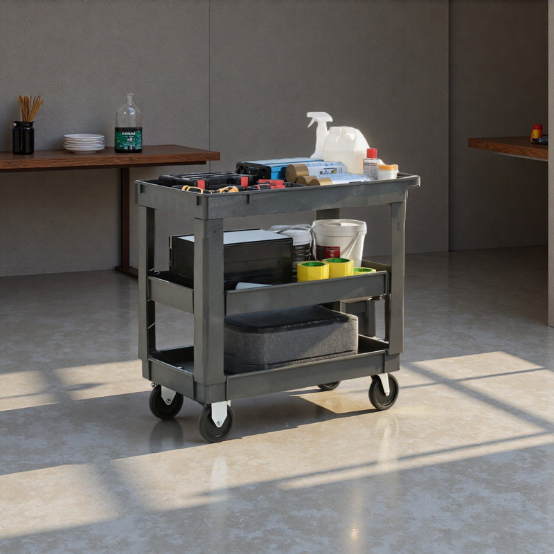 Chariot utilitaire roulant à 3 couches avec roues, supporte 600 lb, capacité robuste pour les espaces de rangement de garage et la cuisine, pour une utilisation intérieure et extérieure, chariot à outils durable