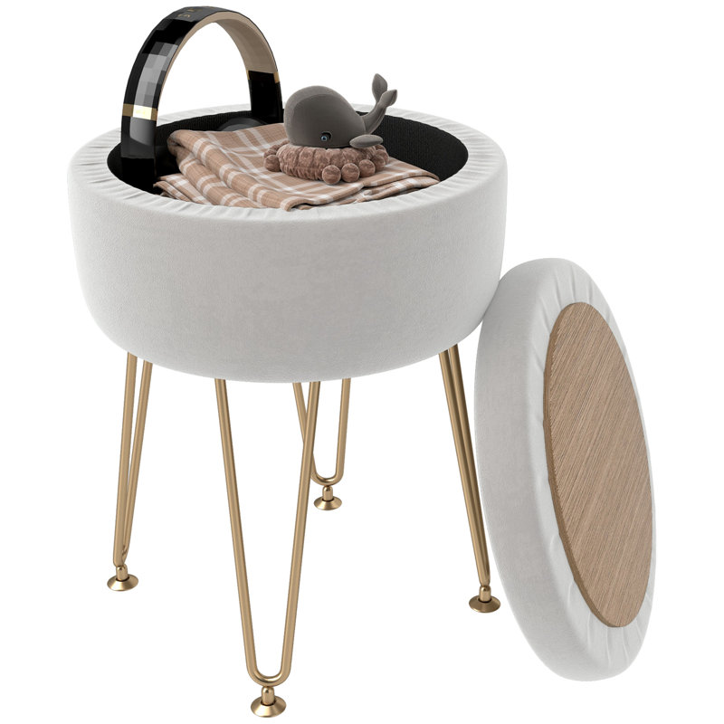 Alicha 33Cm Wide Velvet Round Storage Ottoman, Cream