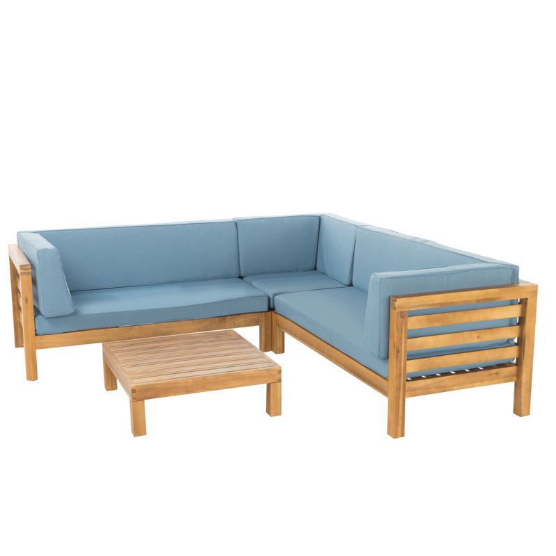 Adharsh Acacia 4 - Person Patio Conversation Set with Cushions, Frame Teak/Cushion Blue