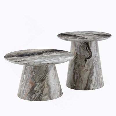 Nested Coffee Table, Medieval-Modern Style Coffee Table, Featuring Grey Veneer, Classic Round Coffee Table And Side Table Set, Simple Living Room, Off