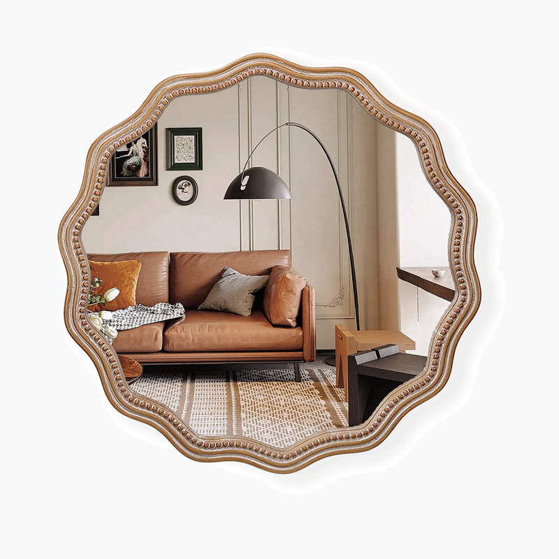 Miroir mural rond en bois 23,62 pouces