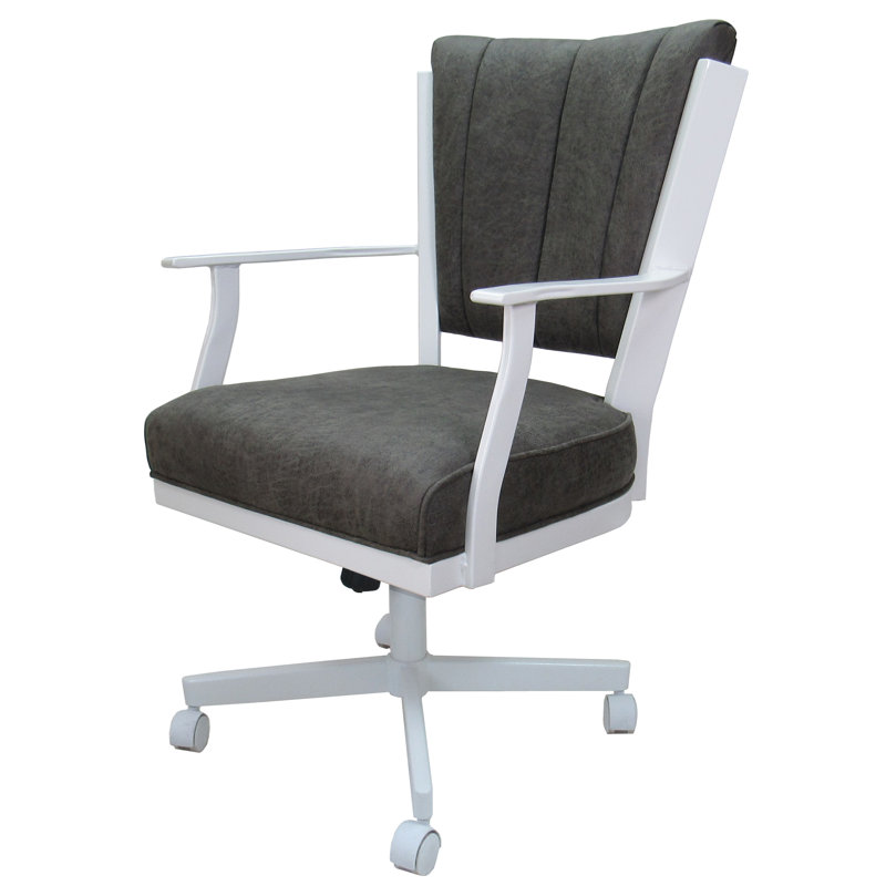 Danyael Metal Dining Caster Chair with Arms, White, Northwest Elk