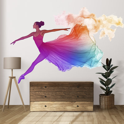 Adhésif décoratif ballerine, autocollant de danse arc-en-ciel, art mural ballet, décoration de chambre, peinture colorée de danseuse, 111 g