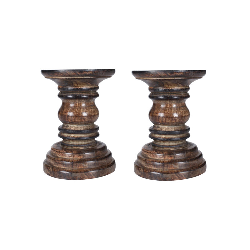 2 Piece Solid Wood Pillar Set, 19cm H x 12cm W x 12cm D