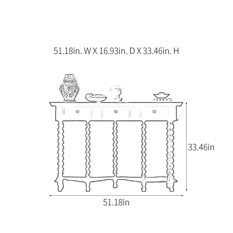 Console rétro avec tiroirs, H 33,46 po x l 51,18 po x P 16,93 po