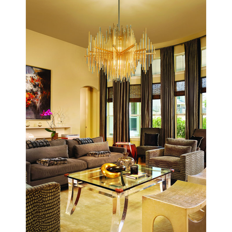 Gold Leaf Crystal LED 2-Light Geometric Chandelier
