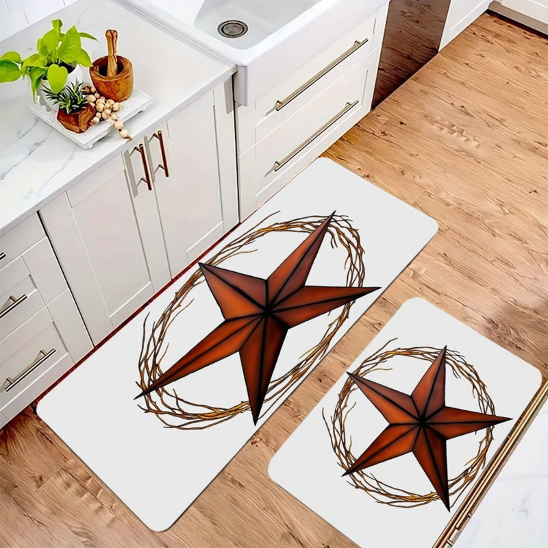 Ensemble de 2 tapis de cuisine Brown Rustic Star