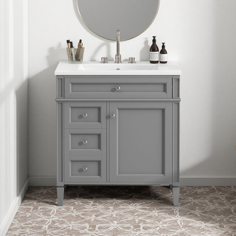 Meuble-lavabo de 30 po avec lavabo supérieur, meuble-lavabo moderne avec 2 tiroirs et tiroir escamotable, meuble-lavabo simple