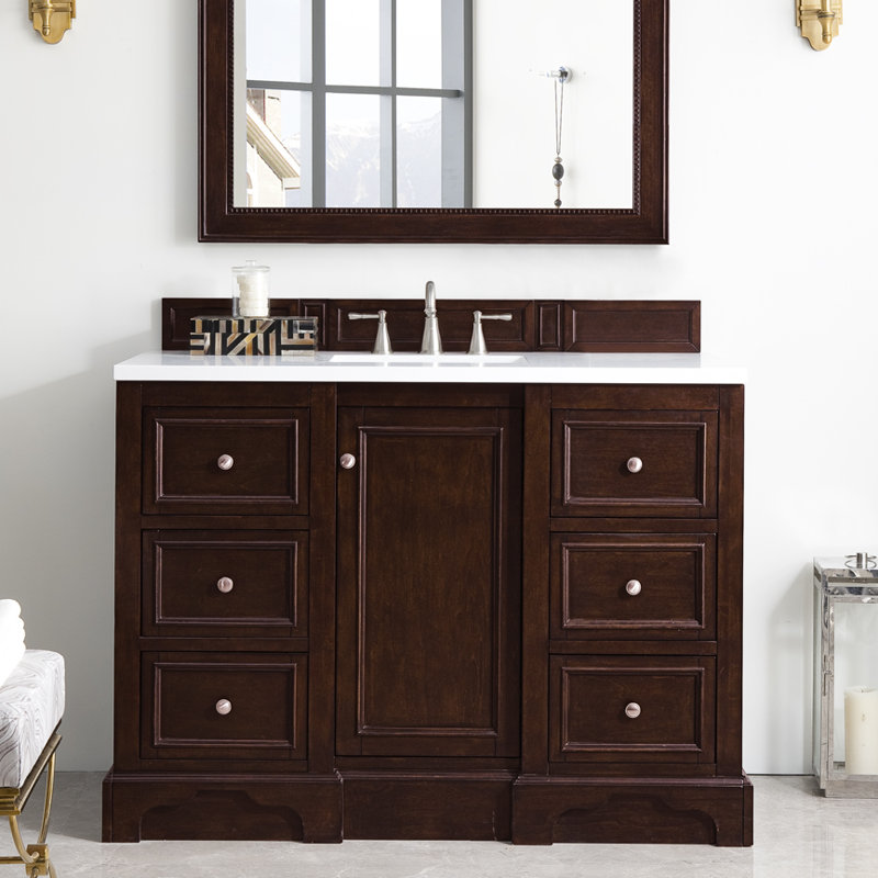 De Soto 48'' W Single Vanity, Bright White, Carrara White Marble, 8" Widespread