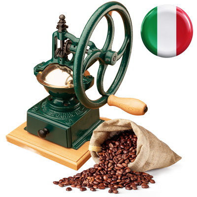 Manual Coffee Grinder - Cast Iron Coffee Bean Grinder with Conical Burr Grind, Adjustable Coarseness, Hand Crank, and Antique Design - Italian Made Espresso Accessories by Classic Cuisine (Green)