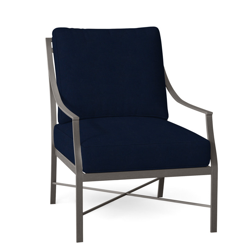 Monaco Arm Chair with Cushions, Indigo Velvet, Welt, Slate Gray