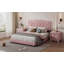 Size Upholstered Bed Frame With Rivet Design, Modern Velvet Platform Bed With Tufted Headboard,Pink-1733442943