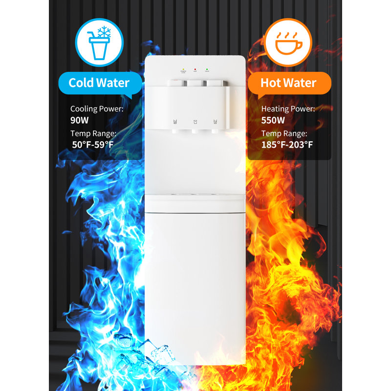 White 41'' Bottom Loading Water Dispenser with Hot and Cold Settings