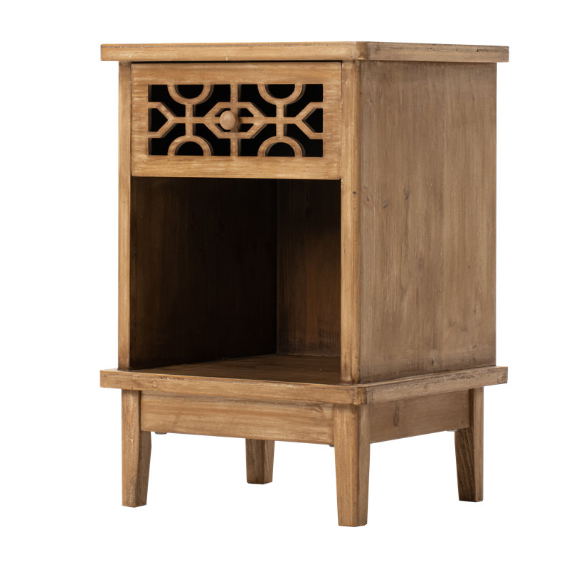 Red Barrel Studio Aleksandria one-drawer farmhouse nightstand with open shelf — Brown