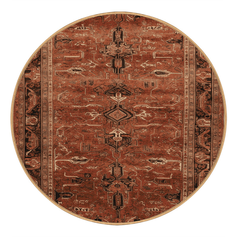 Machine Washable Persian Brown Area Rug, Round 7'