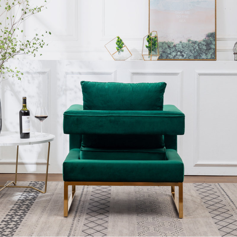 Chaise avec accoudoirs recouverts de tissu d'ameublement, Vert, Doré