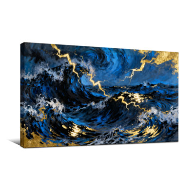 Nautical & Beach Stormy Ocean Waves With Golden Lightning