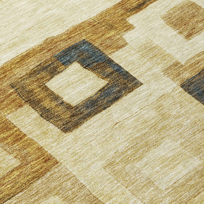 Beige Rectangular Synthetic Washable Indoor/Outdoor Rug 3' x 5'