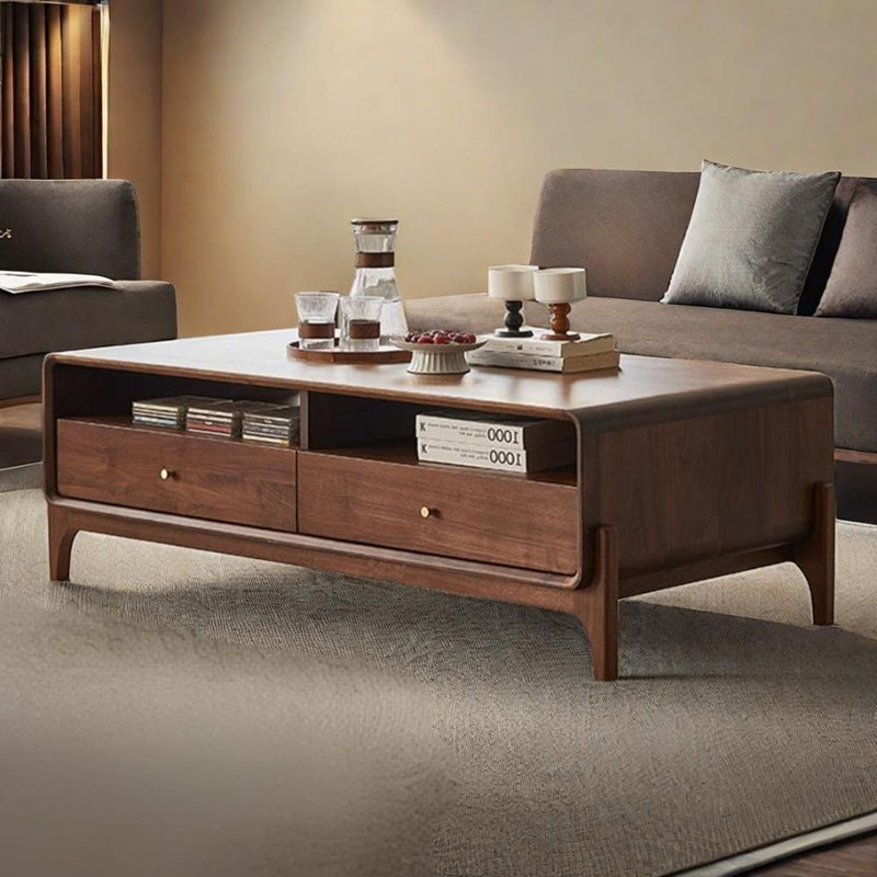 Black walnut solid wood end table, 17.7" H x 51.2" L x 27.6" W
