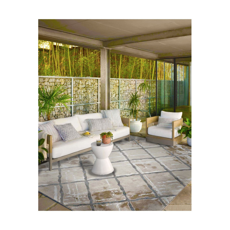 Tapis tissé à motif géométrique de couleurs claires et lavable à la machine, Carré 3 pi 11 po