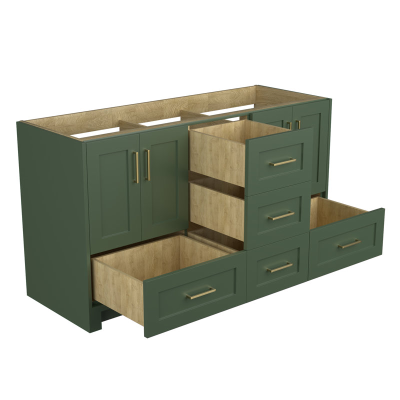 Meuble-lavabo double 72 po en bois massif, Conifère / or brossé