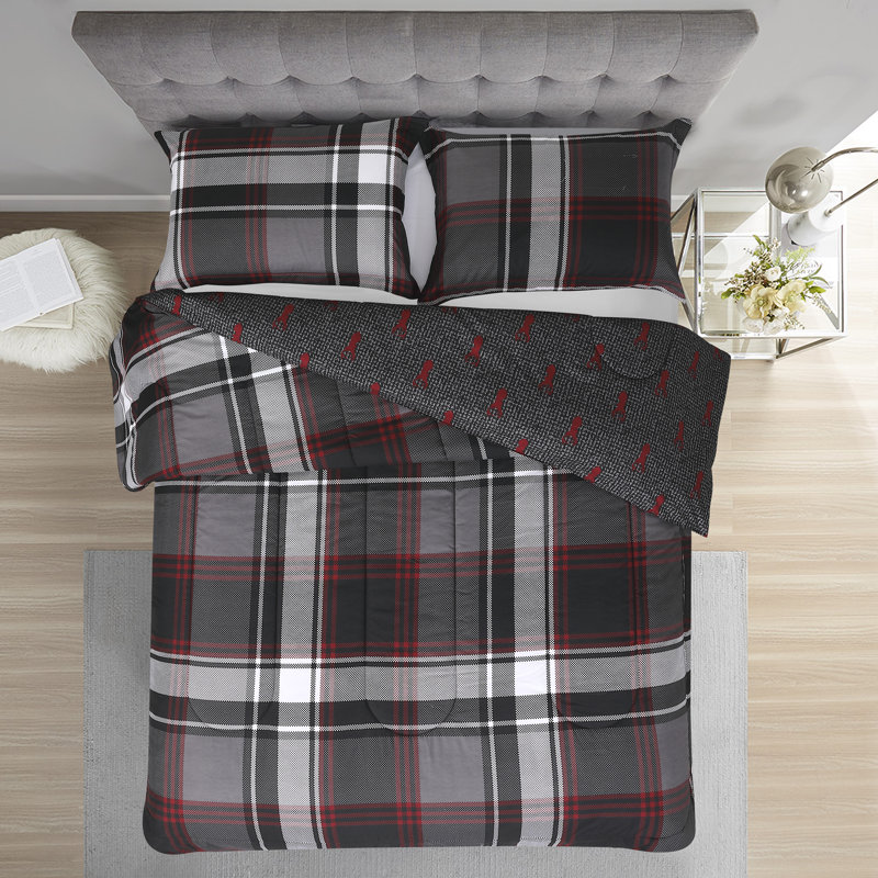  Red/Black Microfiber Comforter Set, KIng Comforter + 2 King Shams