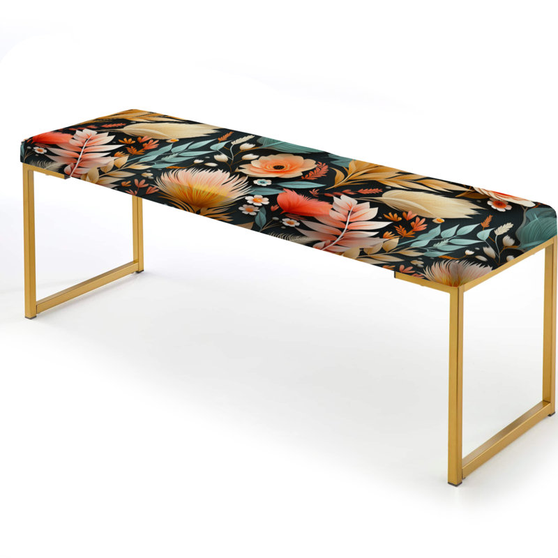 Rêve jaune à plumes florales - Banc rembourré floral doré
