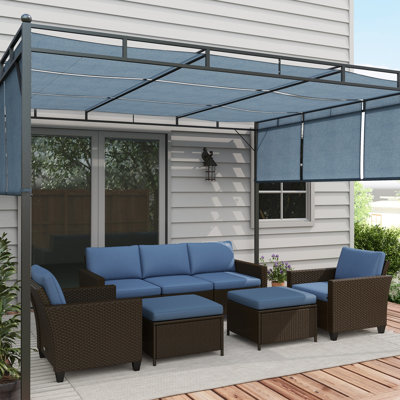 Ardarius Outsunny 5 Piece Patio Furniture Set with Cushions, Outdoor Conversation Set with Rattan 3-Seater Sofa, Chairs & Footstools for Backyard, Law