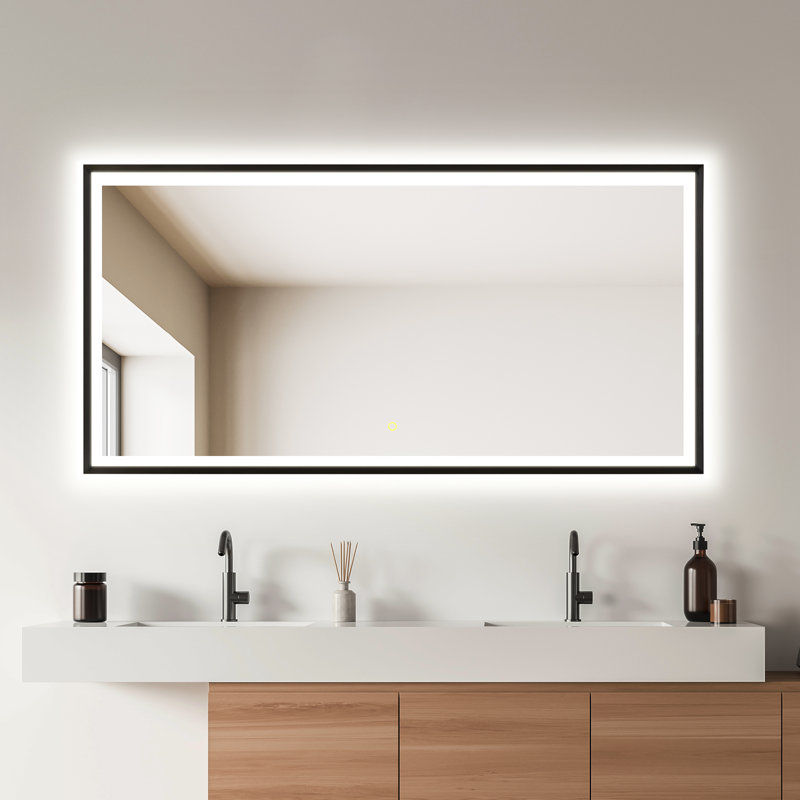 Miroir de salle de bain / meuble-lavabo Apollo, 30 po x 60 po, Noir mat