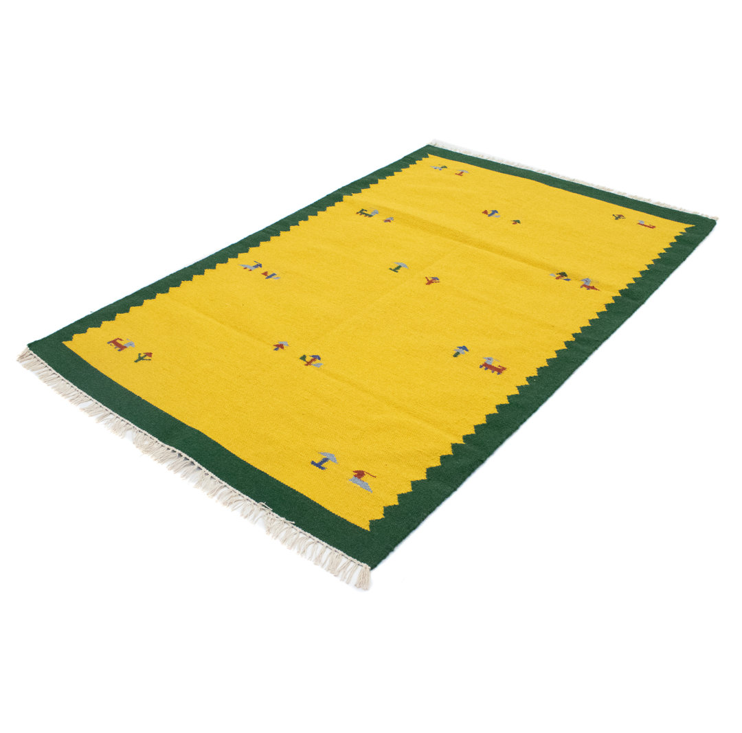 Handmade Kilim Wool Yellow Indoor/Outdoor Rug